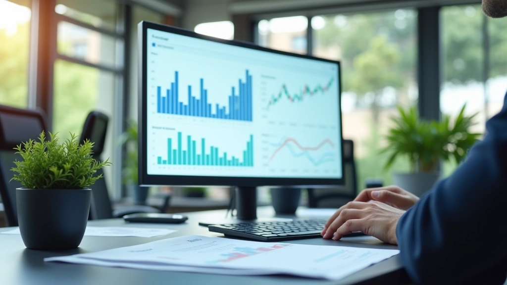 Grafik eines CO2-Handelsmarktes mit Zertifikaten und Preiskurven in einem modernen Finanzbüro