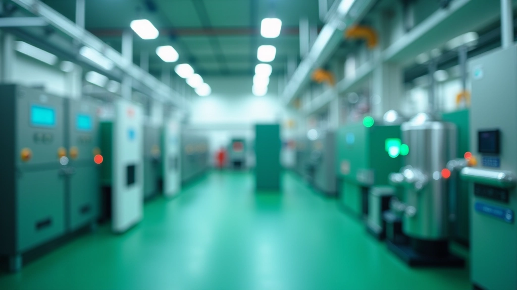 Wasserstoffproduktionsanlage mit grüner Elektrolyse und erneuerbaren Energiequellen im Hintergrund