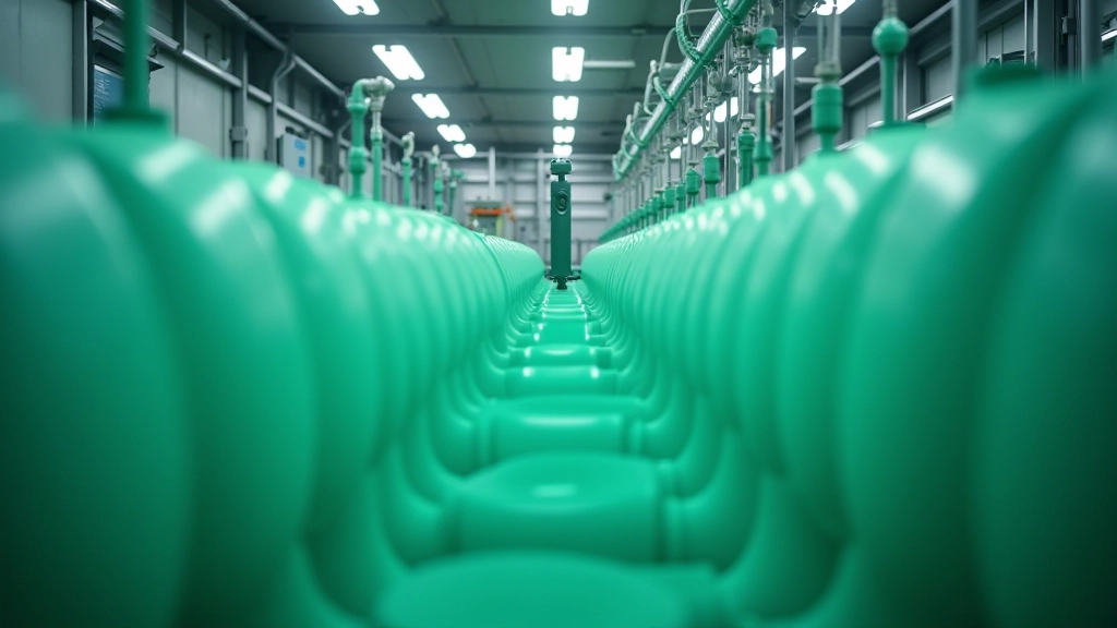 Grüne Wasserstoffanlage mit Elektrolyse-Technologie in modernem Industriekomplex