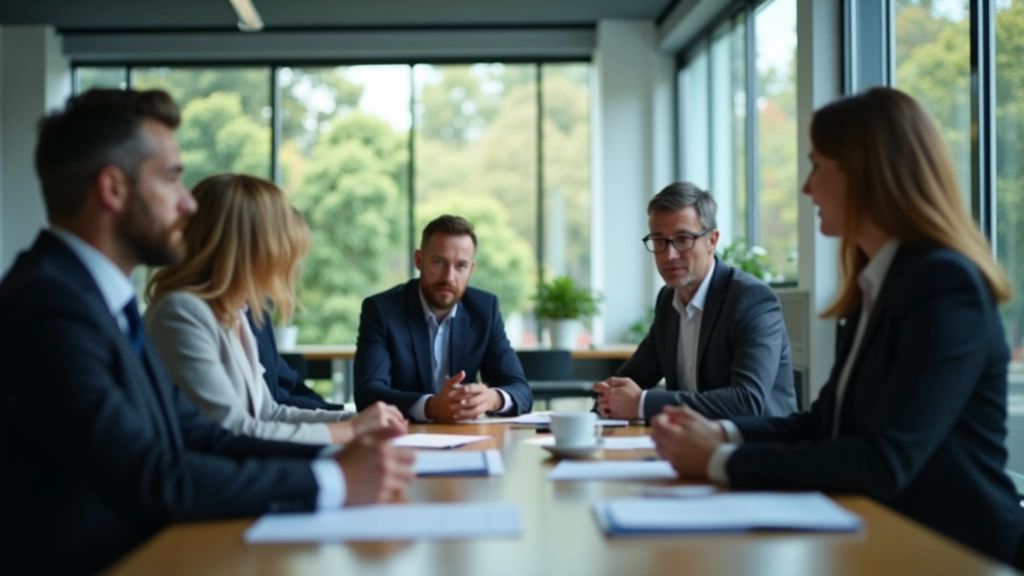 Fachleute diskutieren Nachhaltigkeitspläne an modernem Arbeitsplatz
